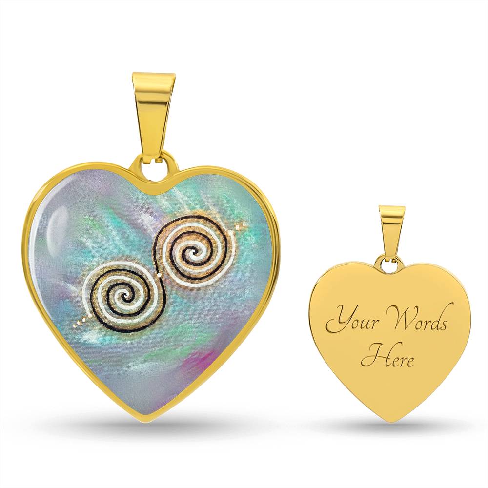 Twinflame Spiral Intention Necklace, light encoded with energies of Twinflame Unity Anchoring, heart shaped, engraving option