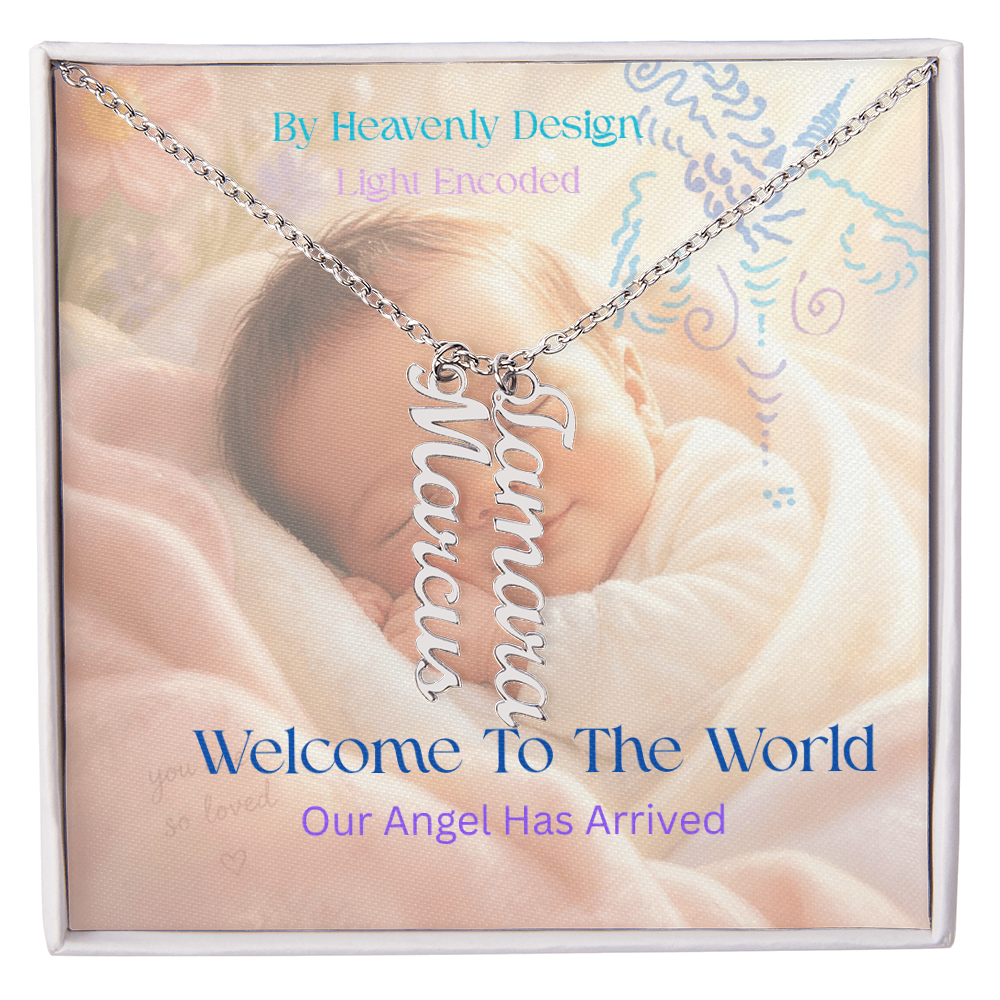 New Birth Necklace for New Mother, light encoded, multiname,  add your family names