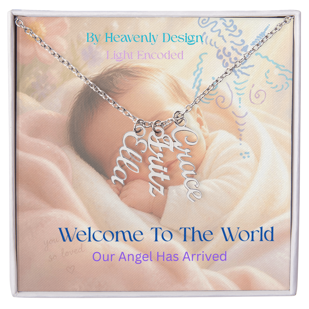 New Birth Necklace for New Mother, light encoded, multiname,  add your family names