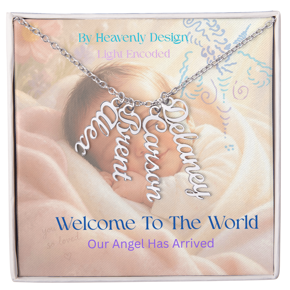 New Birth Necklace for New Mother, light encoded, multiname,  add your family names