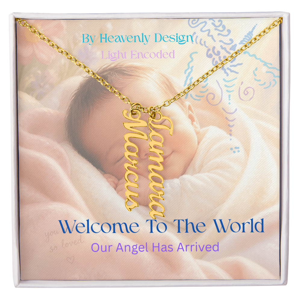 New Birth Necklace for New Mother, light encoded, multiname,  add your family names