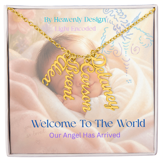 New Birth Necklace for New Mother, light encoded, multiname,  add your family names