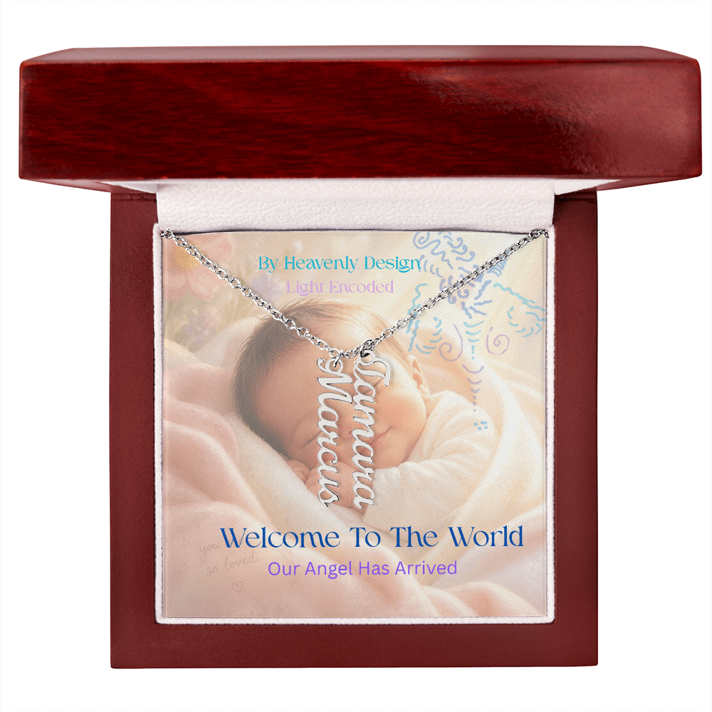 New Birth Necklace for New Mother, light encoded, multiname,  add your family names