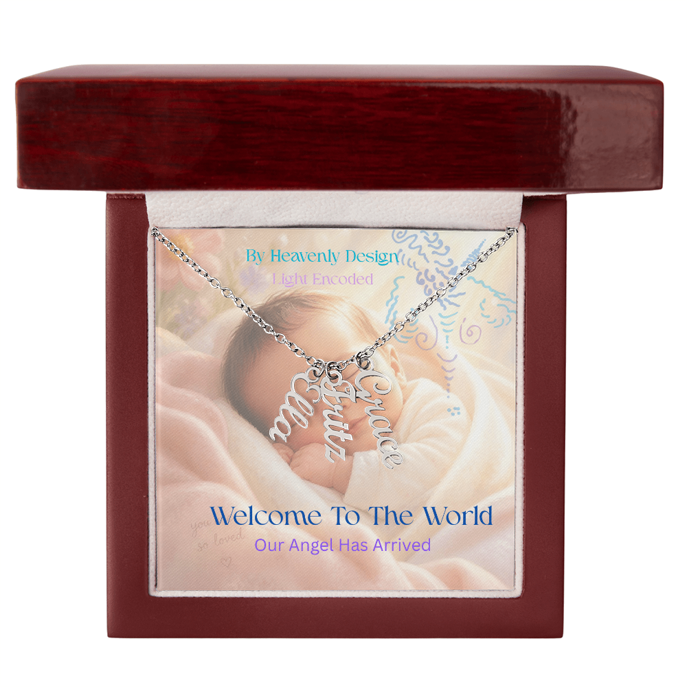 New Birth Necklace for New Mother, light encoded, multiname,  add your family names