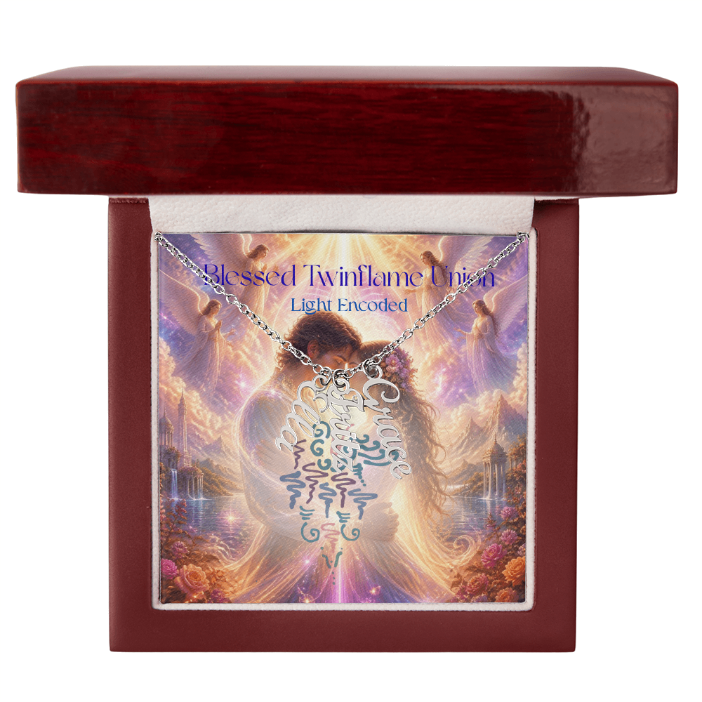 Blessed Twinflame Union customised Necklace, add your names with the word twinflame or blessed, light encoded