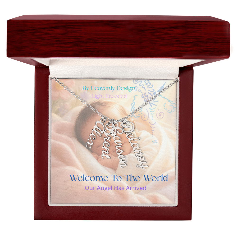 New Birth Necklace for New Mother, light encoded, multiname,  add your family names