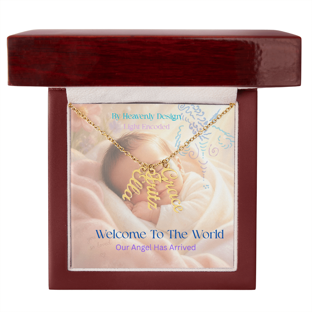 New Birth Necklace for New Mother, light encoded, multiname,  add your family names