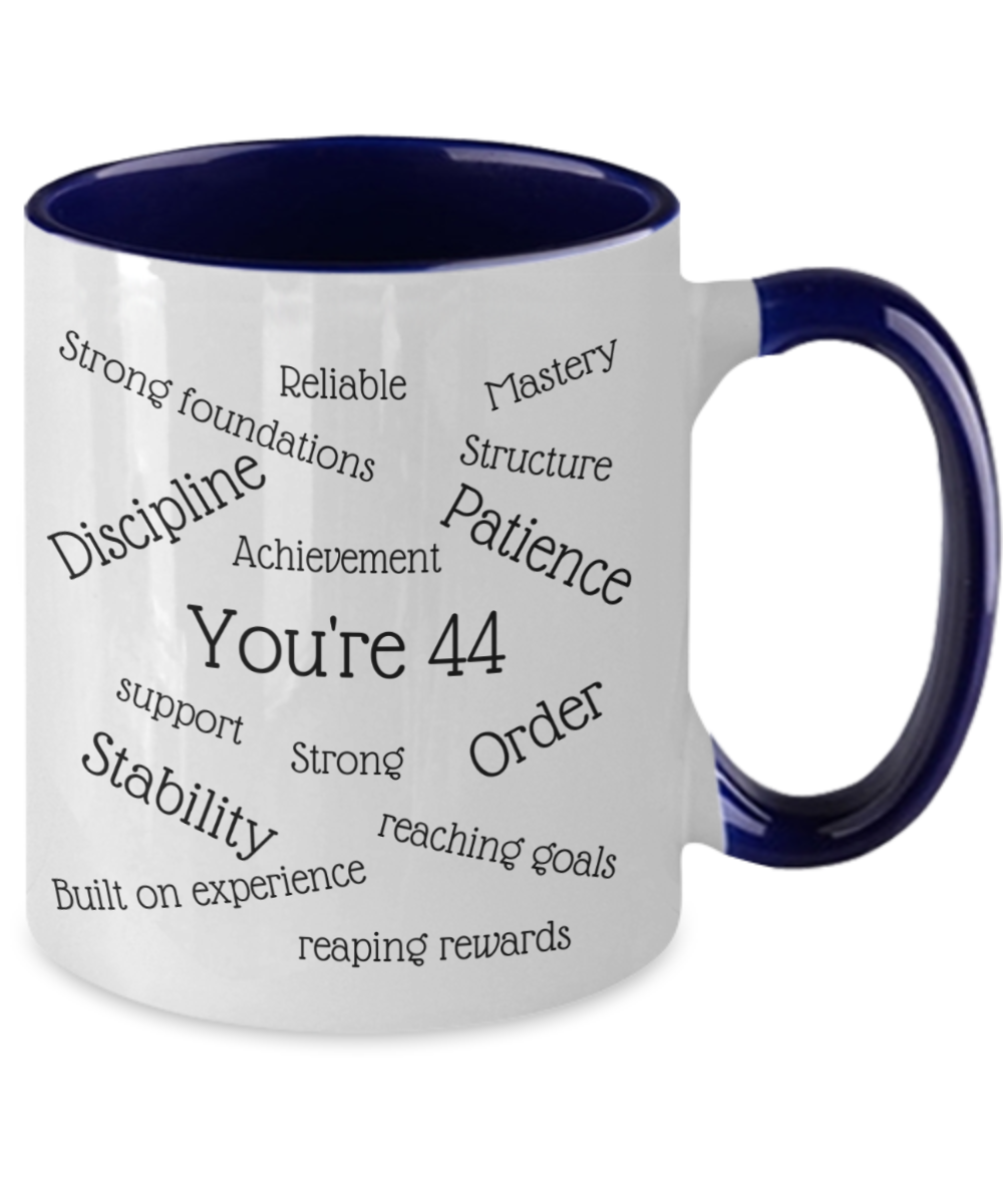 two tone 11oz mug, 44th birthday gift, coffee cup, him, her, numerology