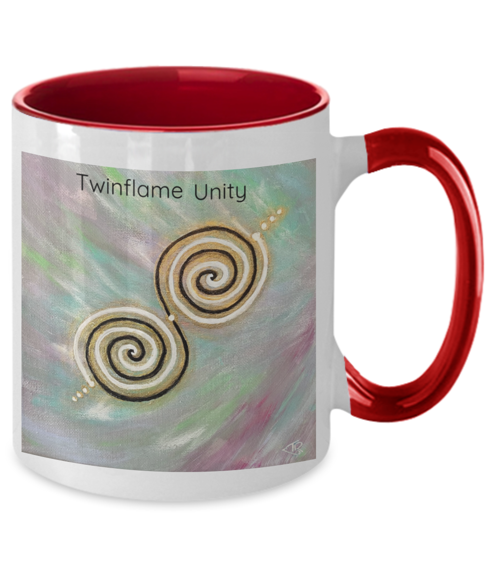 Twinflame unity intention mug, activated, double spiral geometry, 11oz,