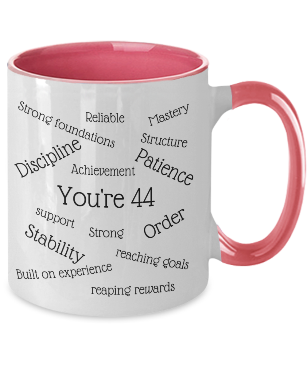 two tone 11oz mug, 44th birthday gift, coffee cup, him, her, numerology