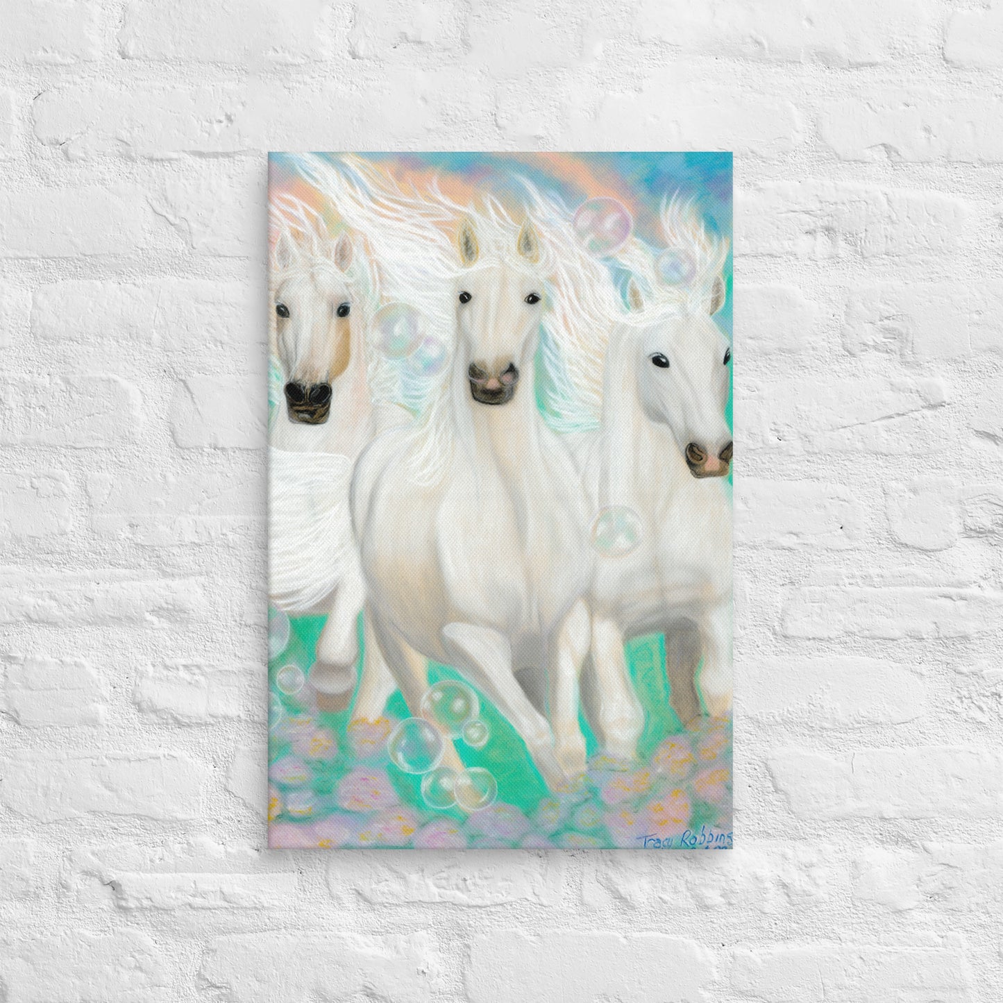 Light Encoded Canvas Print, Grace- 3 white horses, power, strength, divine guidance, confidence