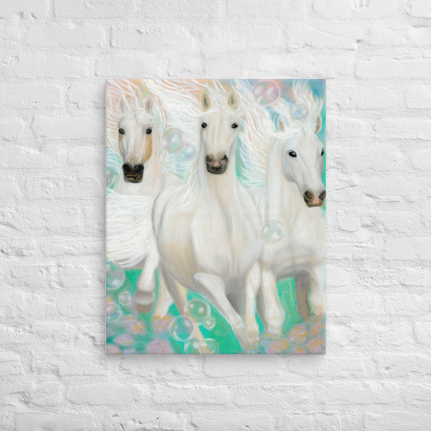 Light Encoded Canvas Print, Grace- 3 white horses, power, strength, divine guidance, confidence