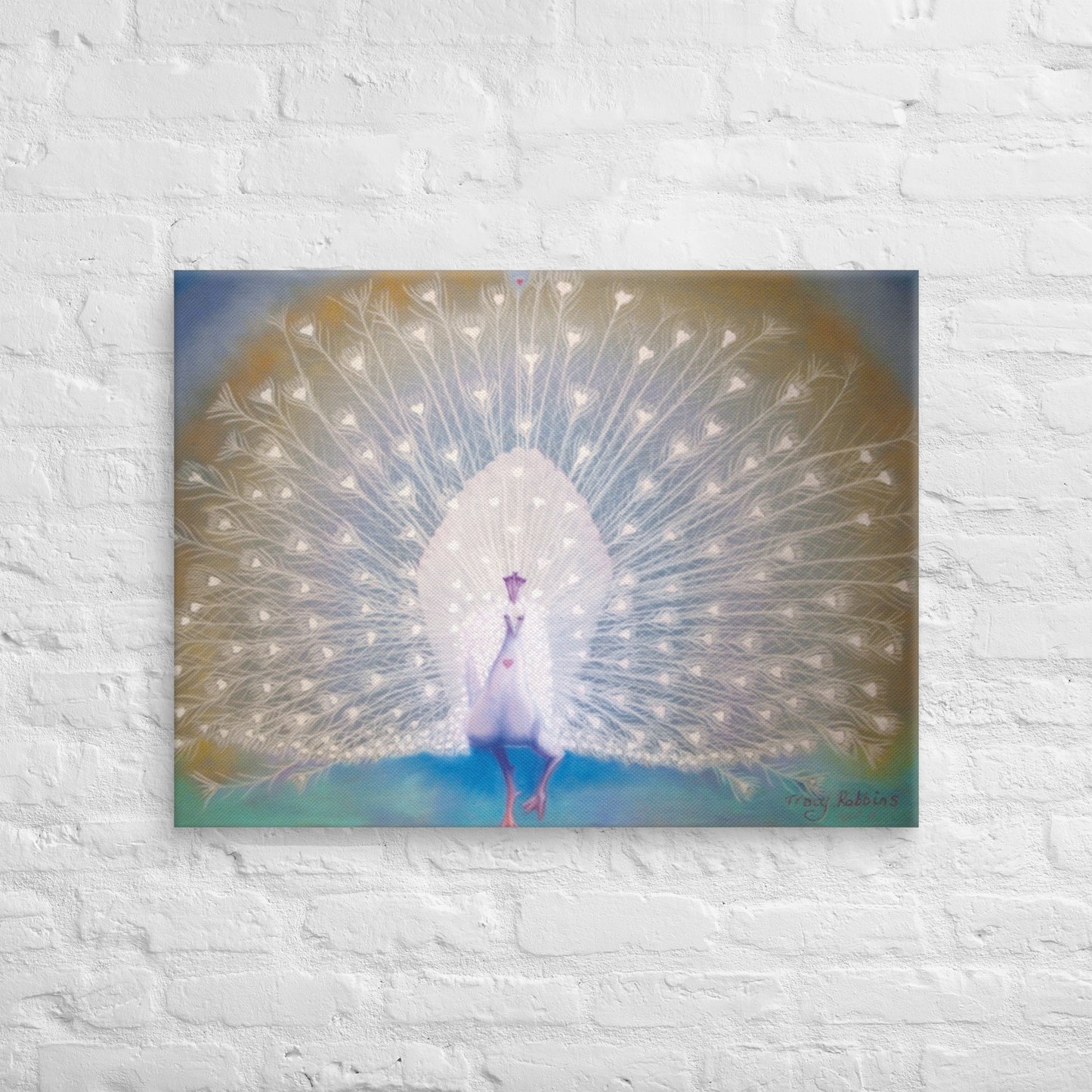 Light Encoded Canvas, Soul Purpose ( white peacock with feather display), representing soul alignment, energised, alchemical art