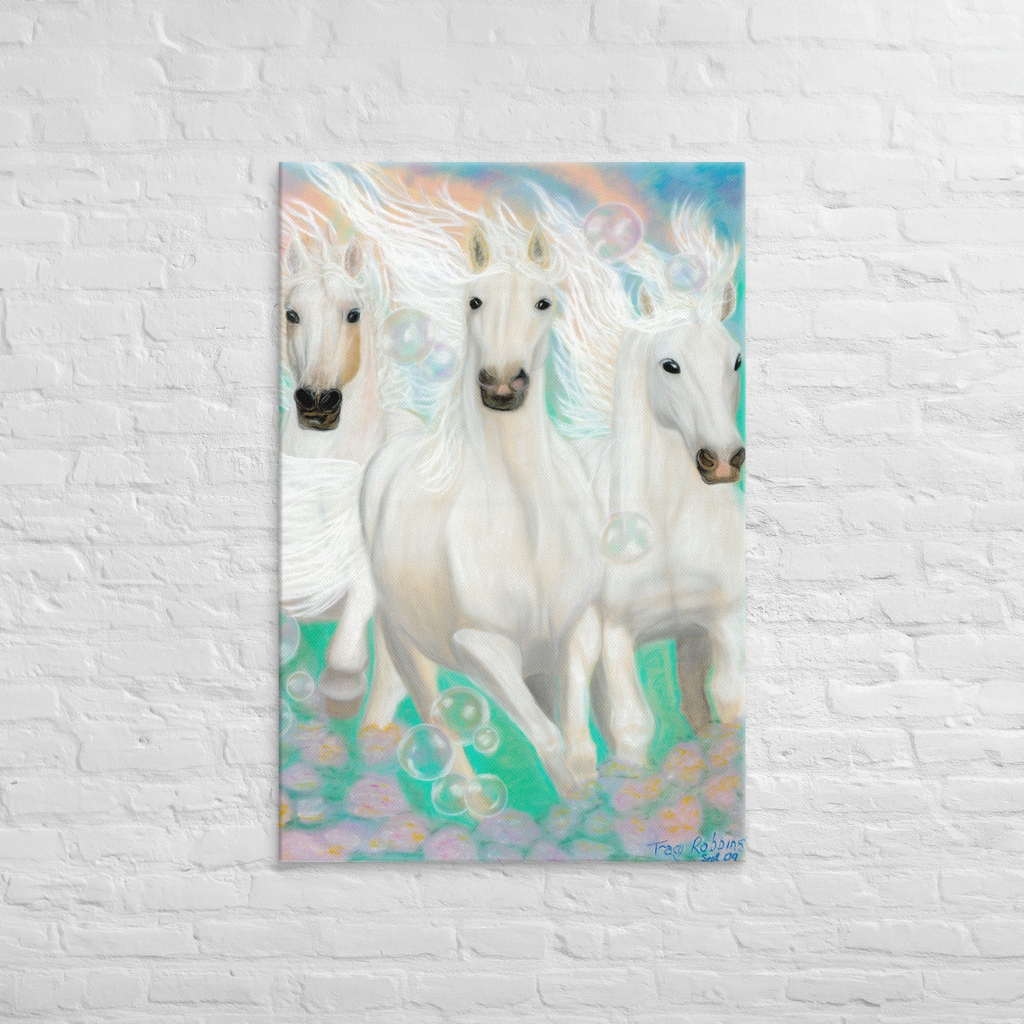 Light Encoded Canvas Print, Grace- 3 white horses, power, strength, divine guidance, confidence