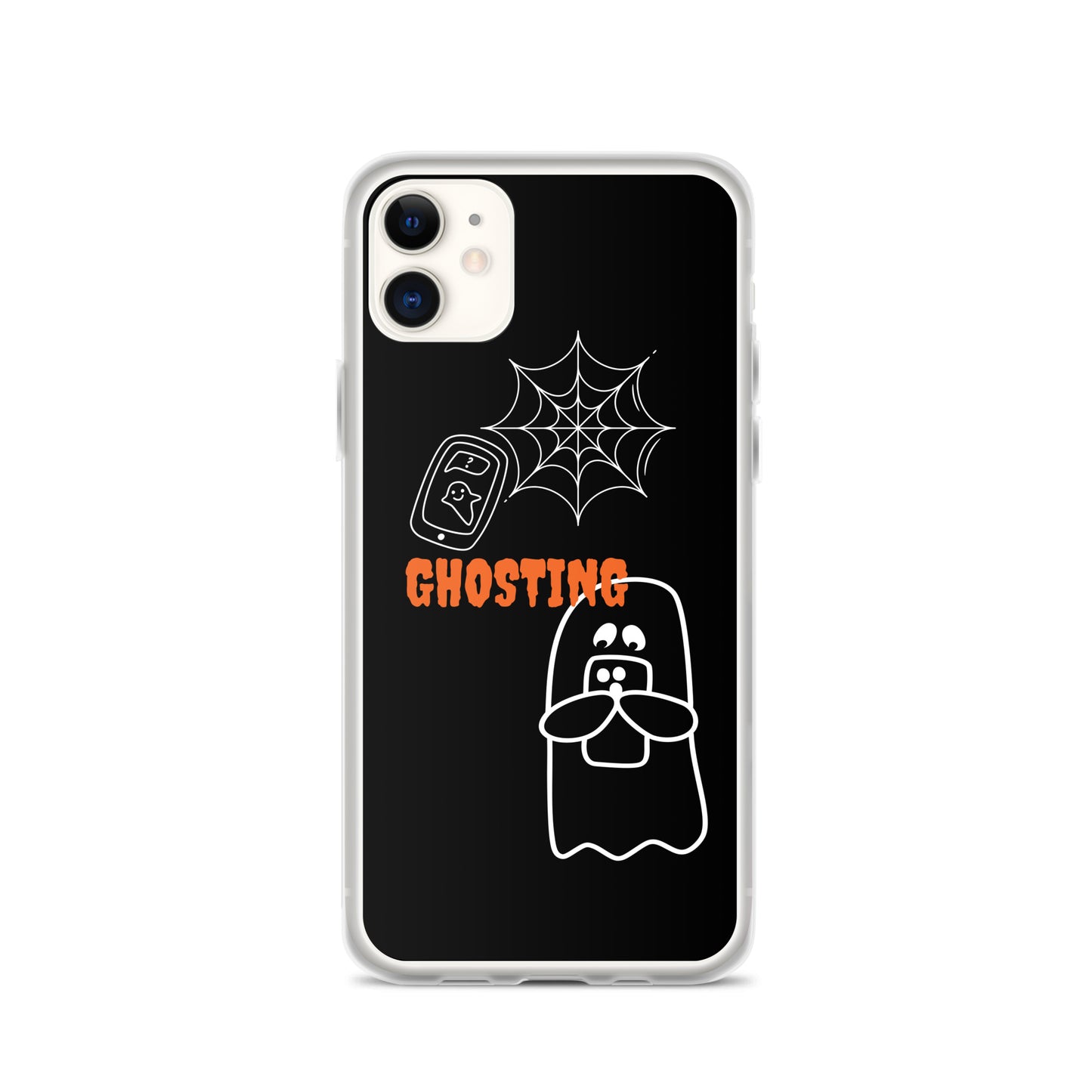 Clear Case for iPhone® with guosting theme, image of ghost and spider web