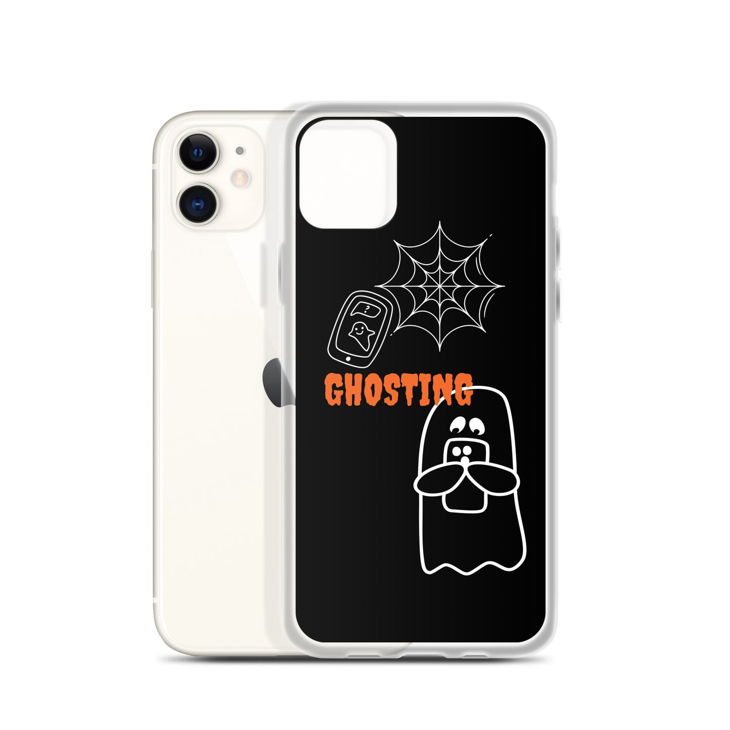 Clear Case for iPhone® with guosting theme, image of ghost and spider web