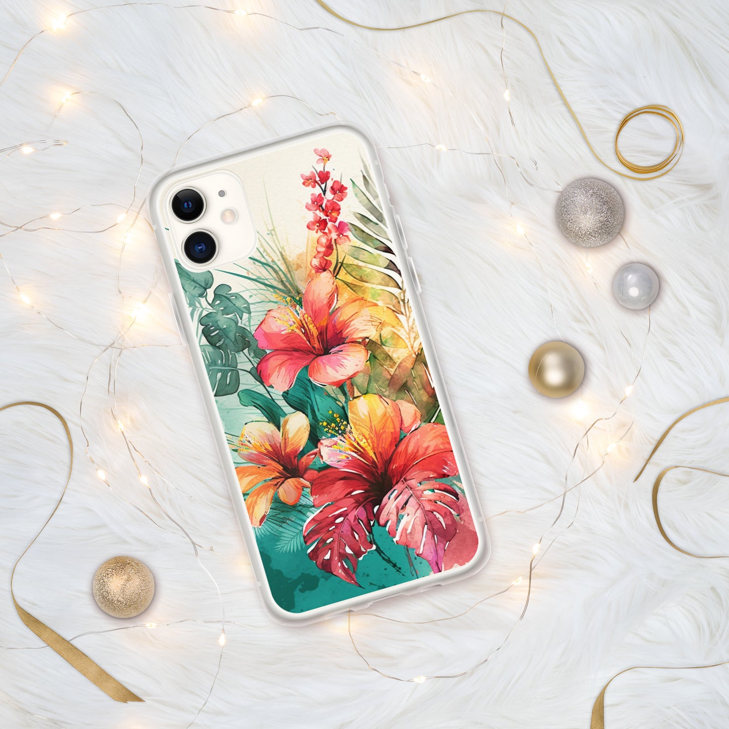 Clear Case for iPhone®floral, hibiscus flowers, colors of oranges and apricots, peaches, multiple sizes