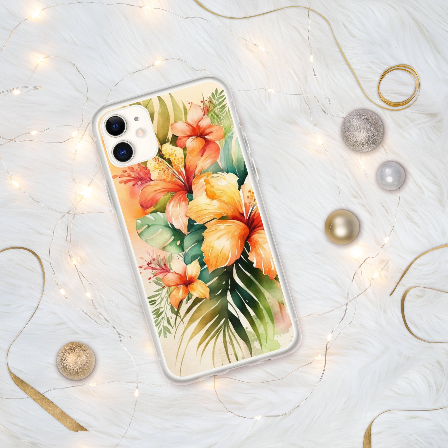 Clear Case for iPhone®floral design, apricot and orange florals, hibiscus, multiple sizes, fun and fresh