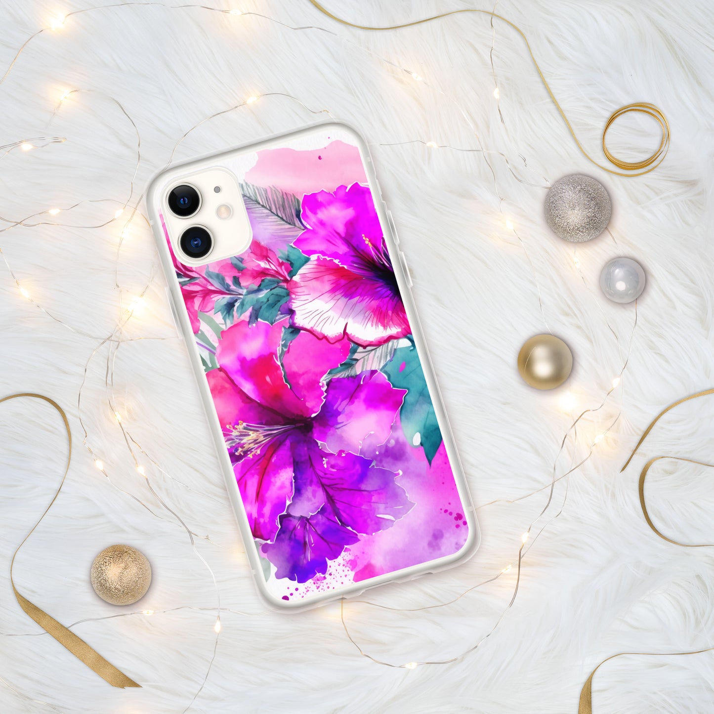 Clear Case for iPhone®, pink and purple hibisuc flower design, floral, multiple sizes