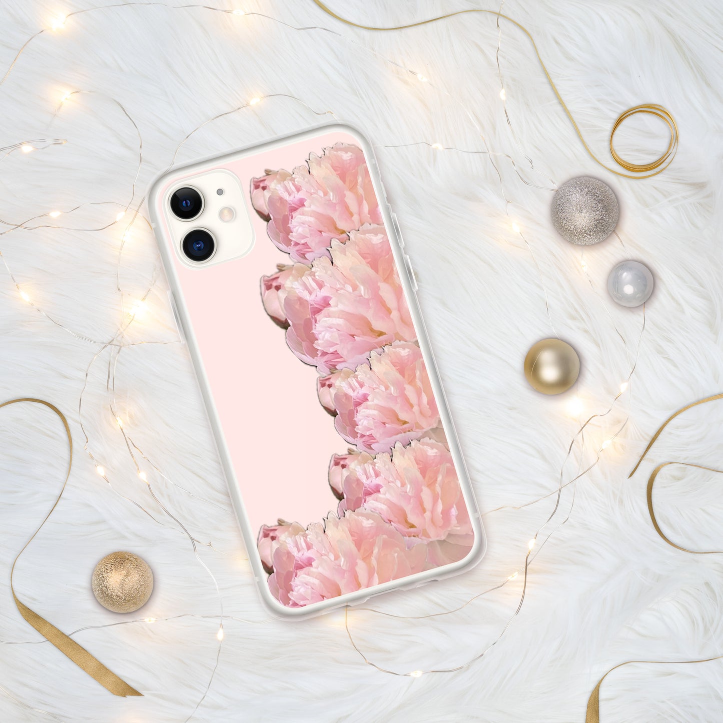 Pink Case for iPhone®, pink floral design of peonies on a pink background, accommodates many models of iPhone