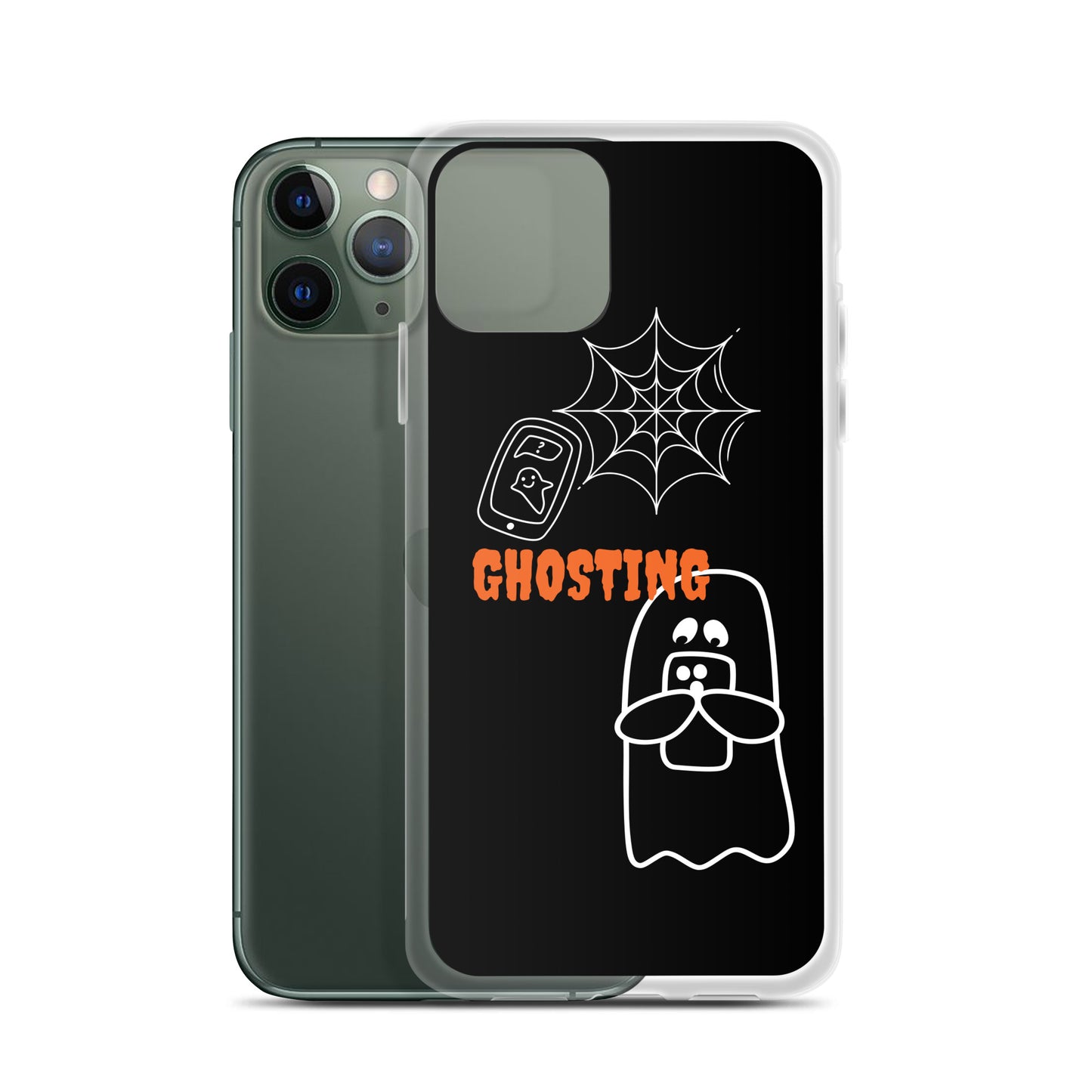 Clear Case for iPhone® with guosting theme, image of ghost and spider web