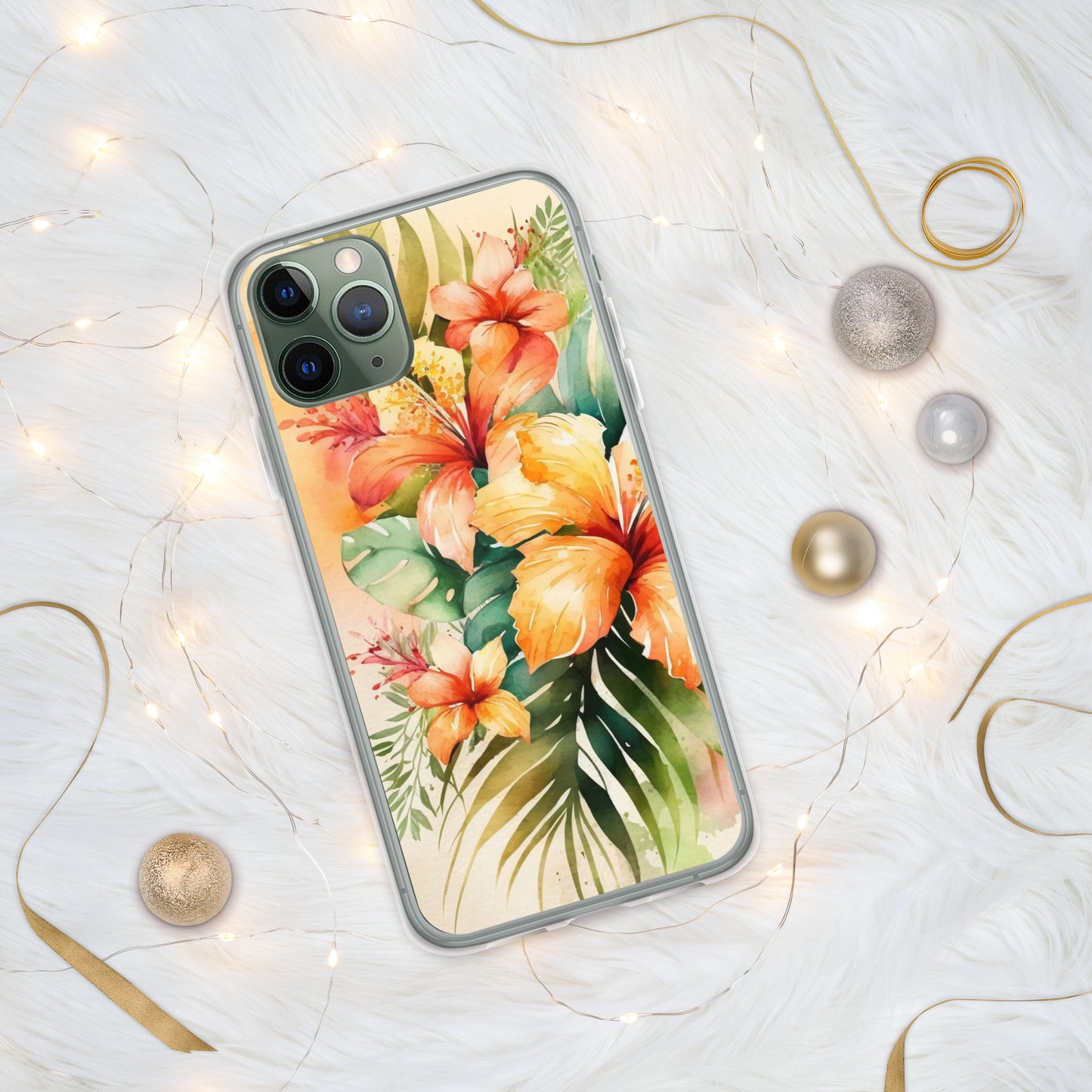 Clear Case for iPhone®floral design, apricot and orange florals, hibiscus, multiple sizes, fun and fresh