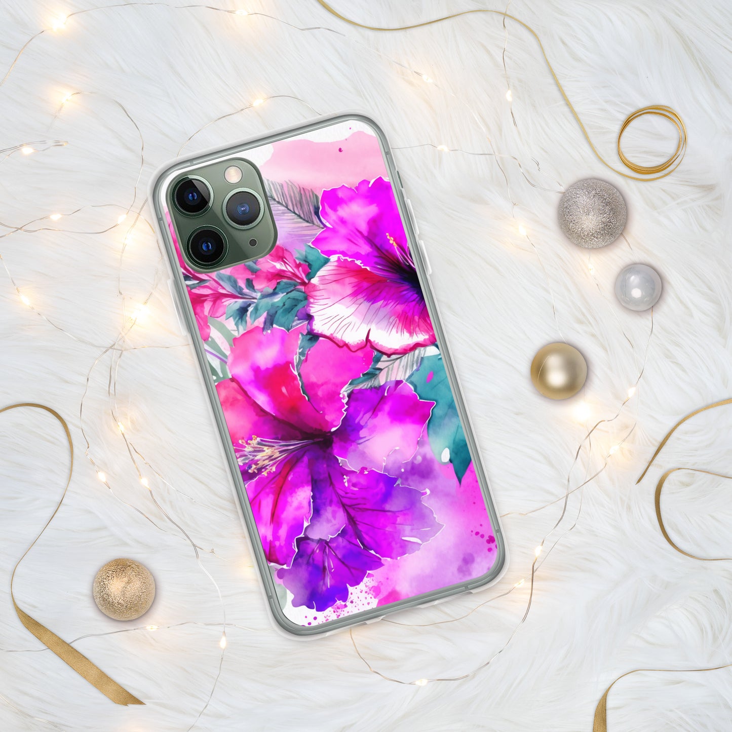 Clear Case for iPhone®, pink and purple hibisuc flower design, floral, multiple sizes