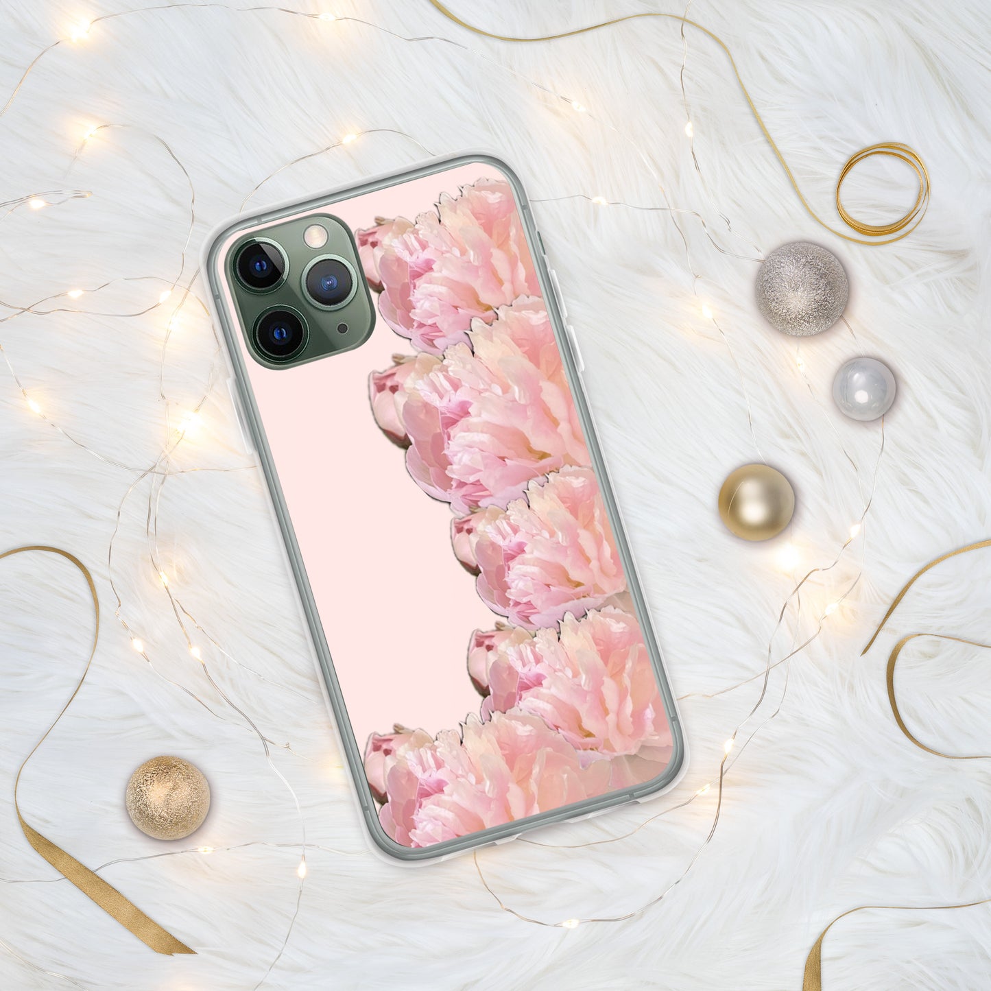 Pink Case for iPhone®, pink floral design of peonies on a pink background, accommodates many models of iPhone