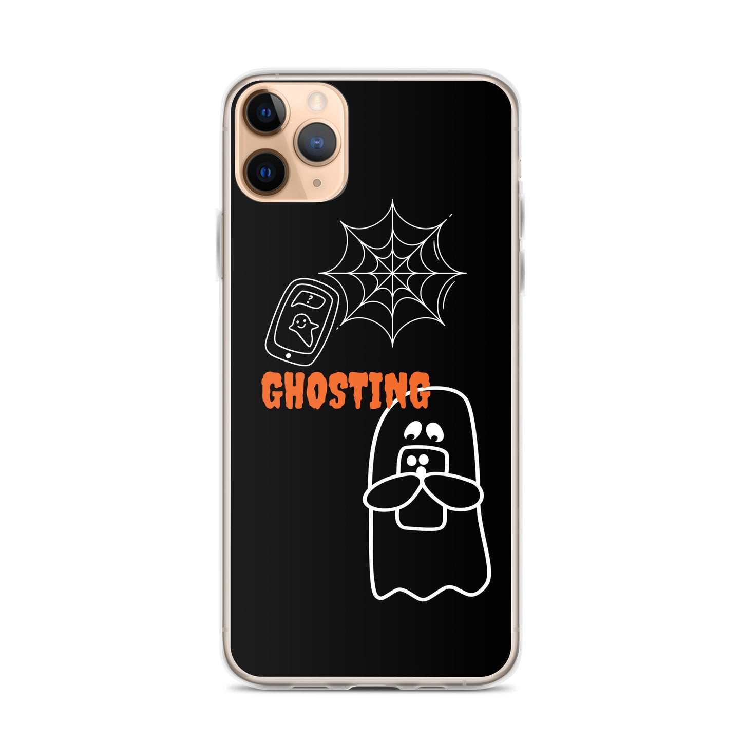 Clear Case for iPhone® with guosting theme, image of ghost and spider web