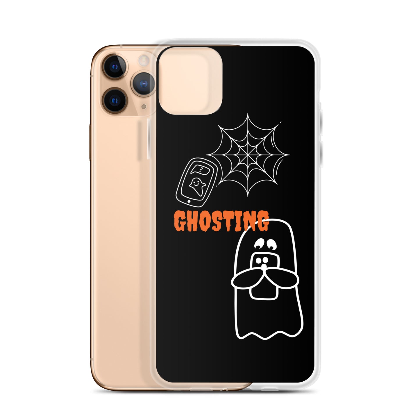 Clear Case for iPhone® with guosting theme, image of ghost and spider web