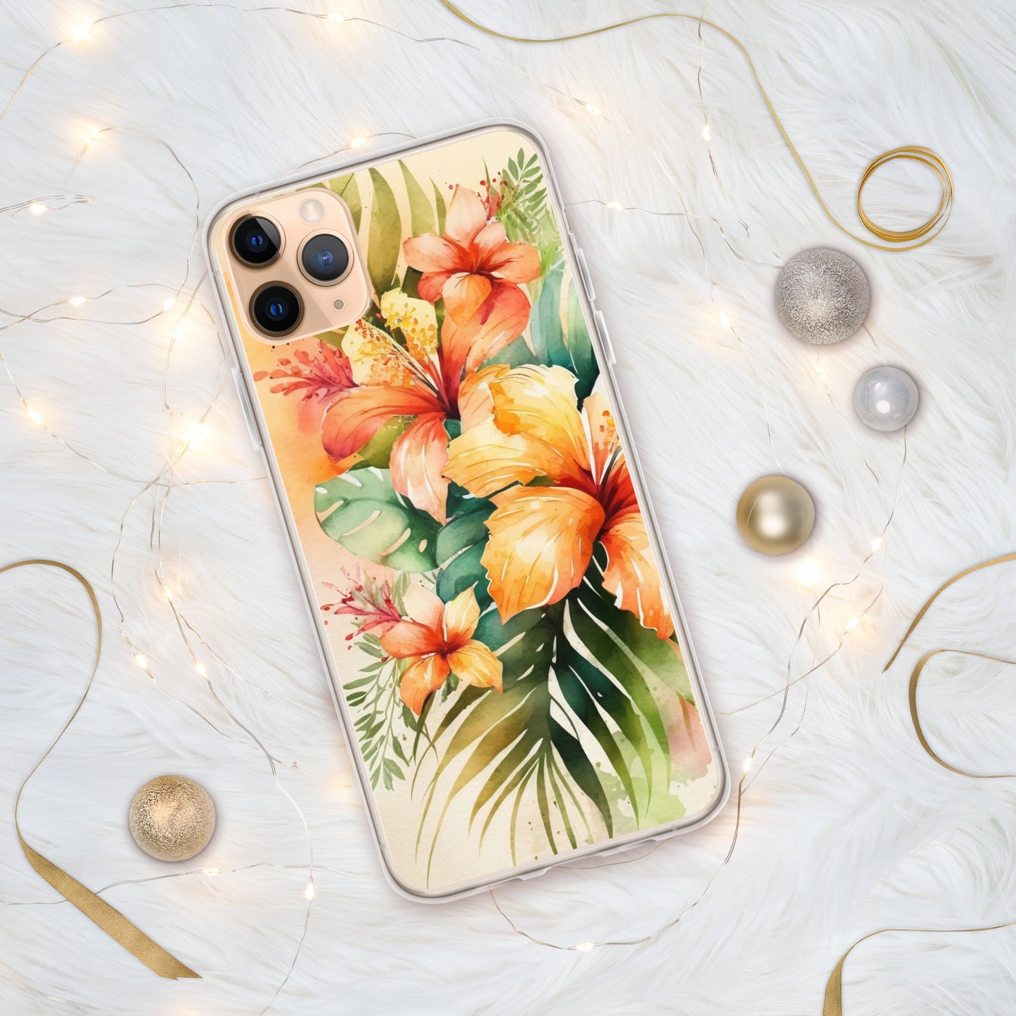 Clear Case for iPhone®floral design, apricot and orange florals, hibiscus, multiple sizes, fun and fresh