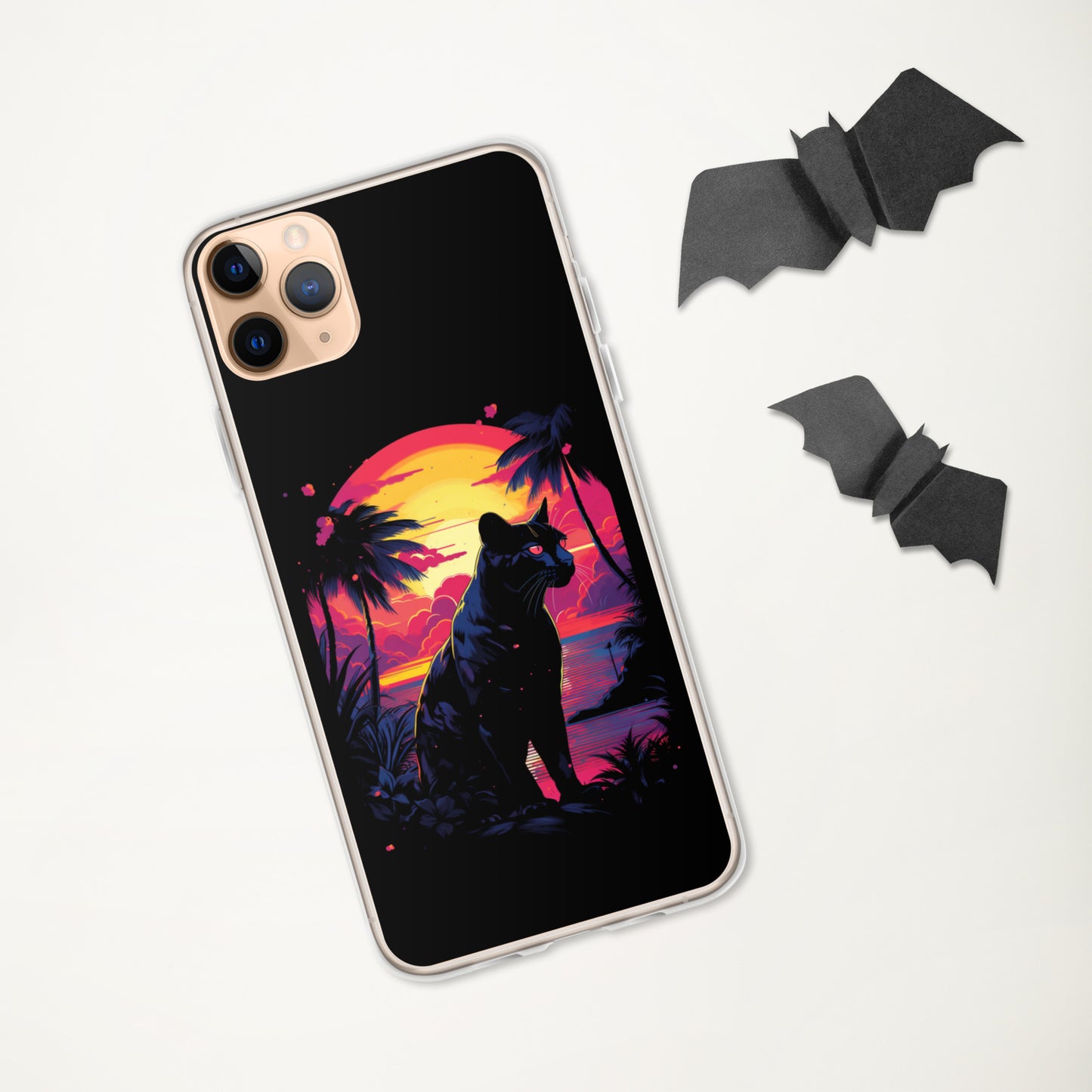 Panther Case for iPhone®, flexible, solid, black, fits various models, palm tree, sunset