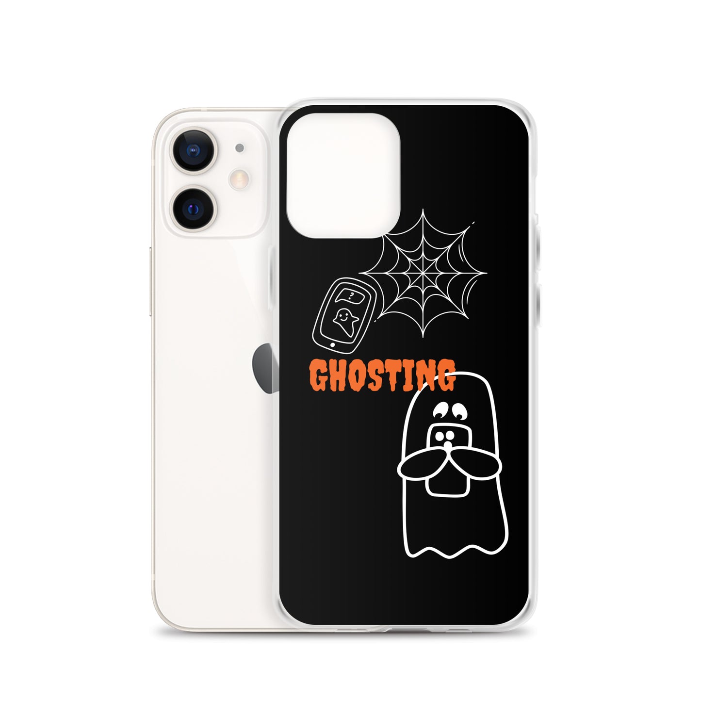 Clear Case for iPhone® with guosting theme, image of ghost and spider web