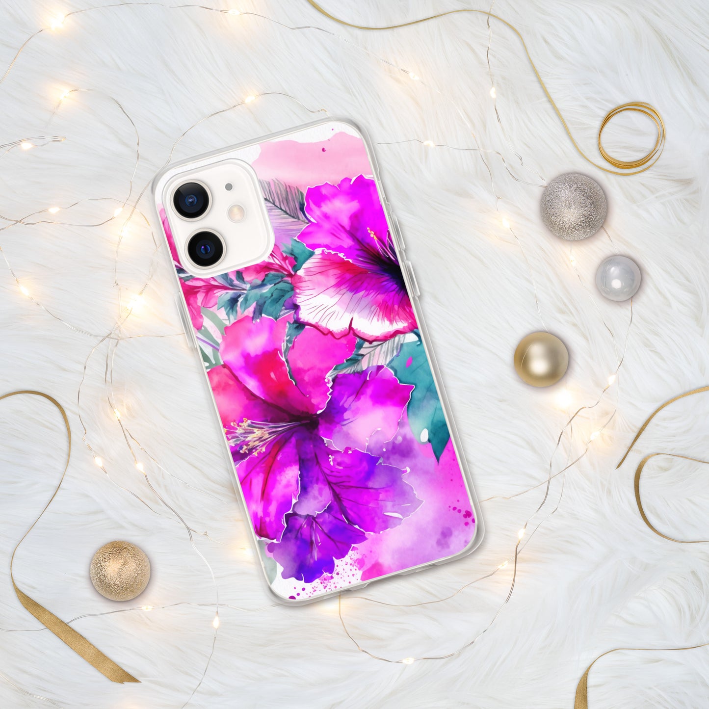 Clear Case for iPhone®, pink and purple hibisuc flower design, floral, multiple sizes