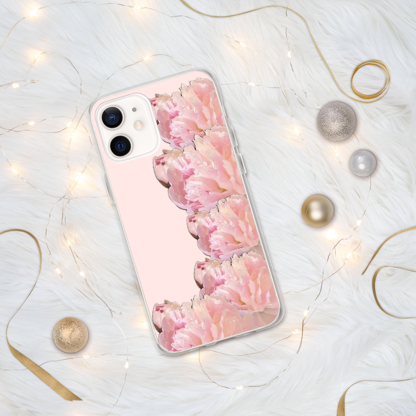 Pink Case for iPhone®, pink floral design of peonies on a pink background, accommodates many models of iPhone