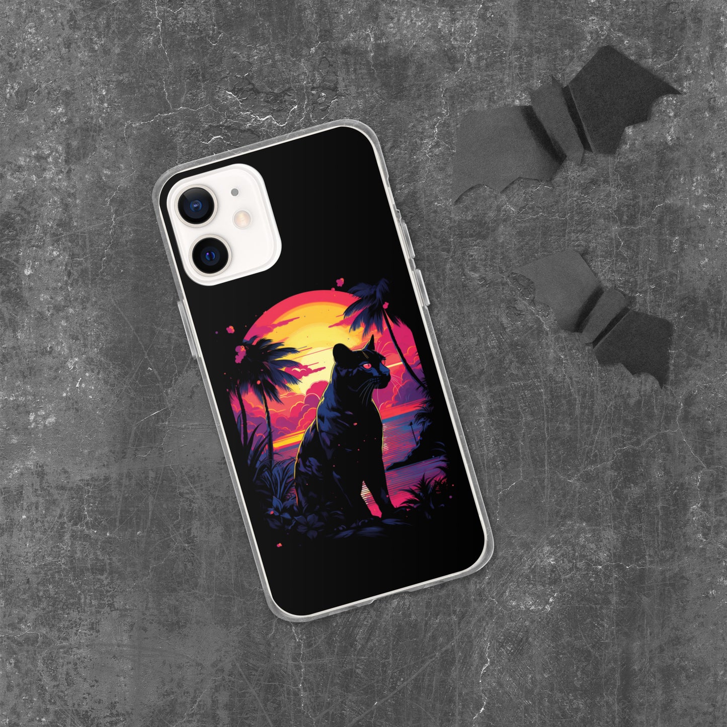 Panther Case for iPhone®, flexible, solid, black, fits various models, palm tree, sunset