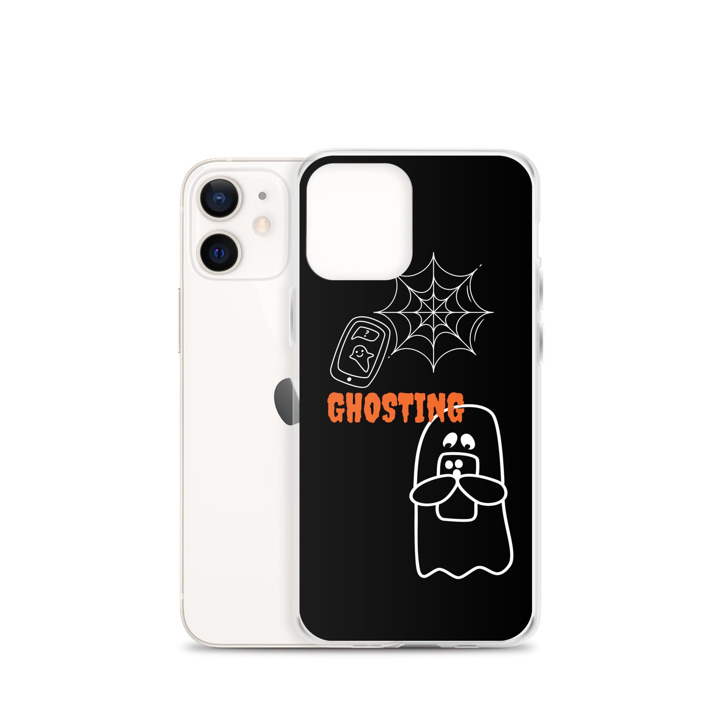 Clear Case for iPhone® with guosting theme, image of ghost and spider web