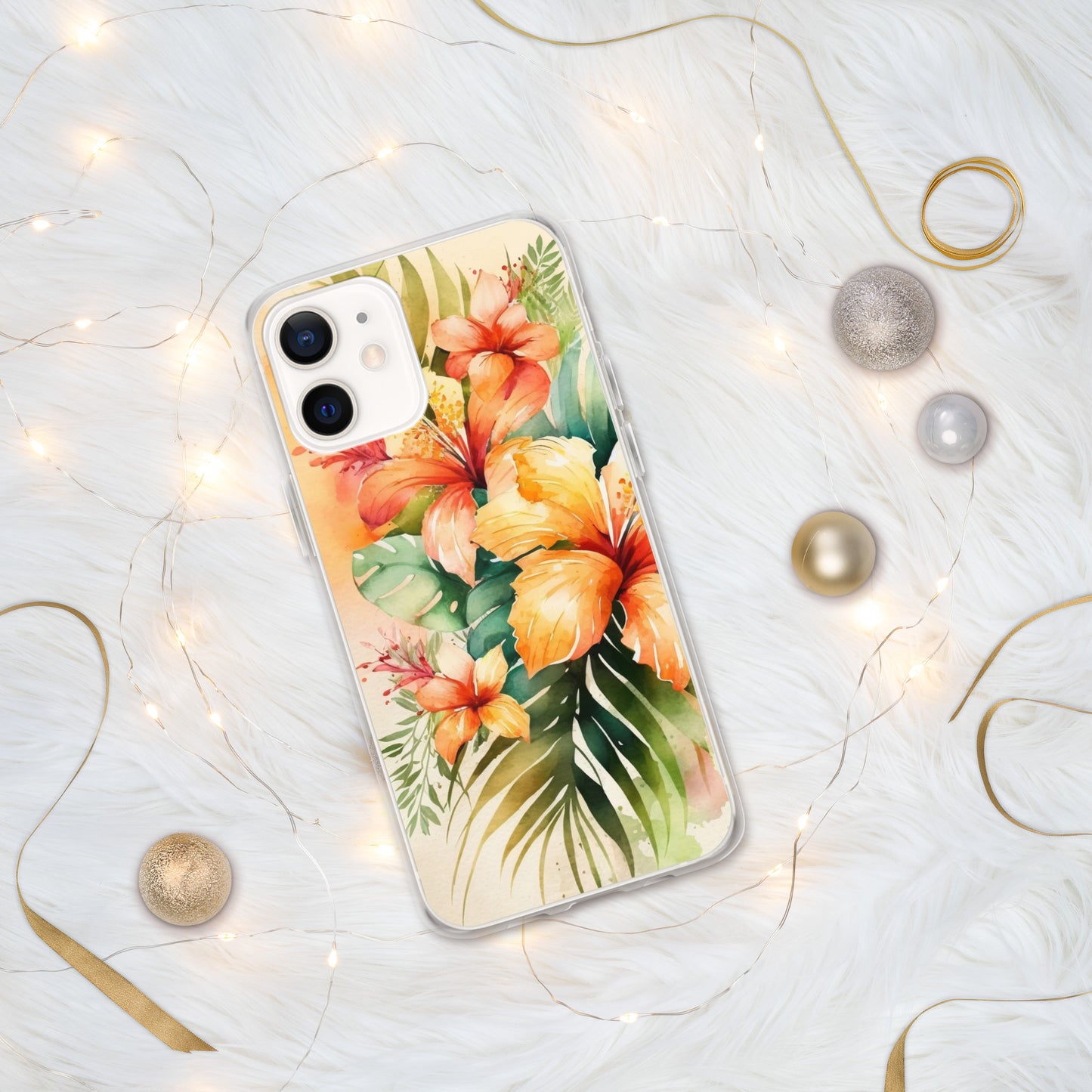 Clear Case for iPhone®floral design, apricot and orange florals, hibiscus, multiple sizes, fun and fresh