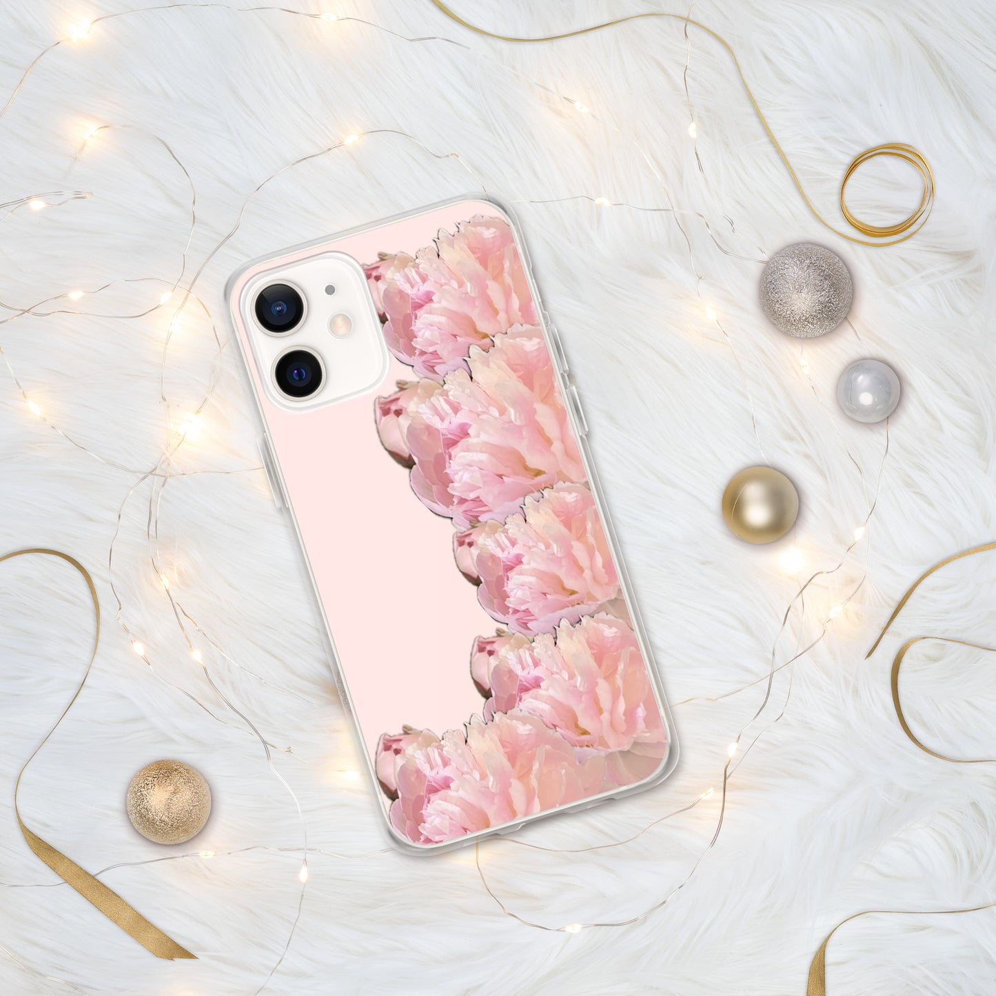 Pink Case for iPhone®, pink floral design of peonies on a pink background, accommodates many models of iPhone