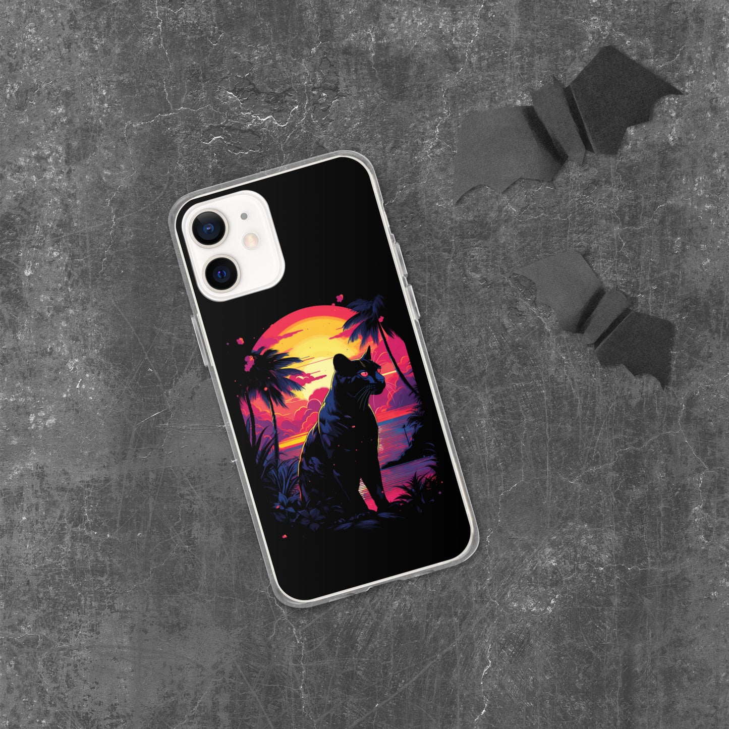 Panther Case for iPhone®, flexible, solid, black, fits various models, palm tree, sunset