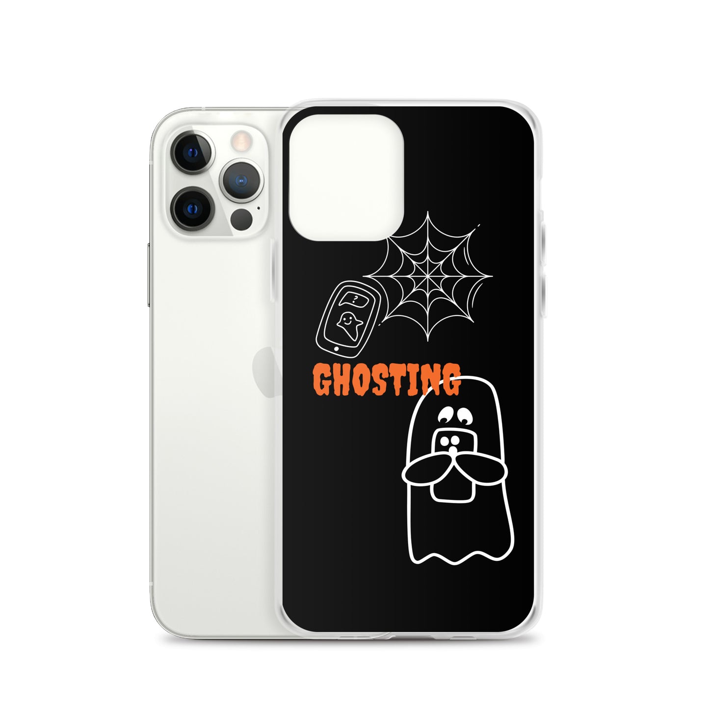 Clear Case for iPhone® with guosting theme, image of ghost and spider web