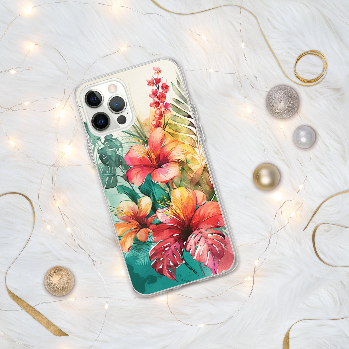 Clear Case for iPhone®floral, hibiscus flowers, colors of oranges and apricots, peaches, multiple sizes
