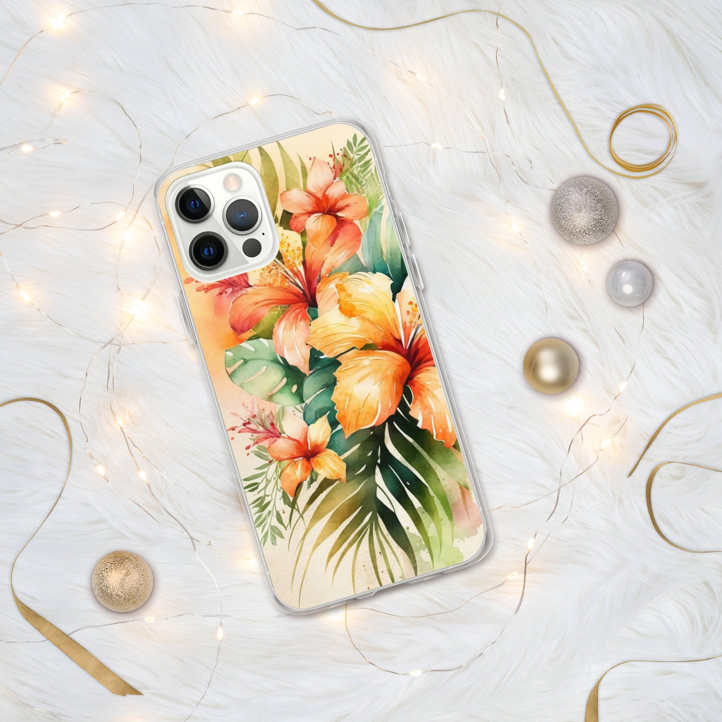 Clear Case for iPhone®floral design, apricot and orange florals, hibiscus, multiple sizes, fun and fresh