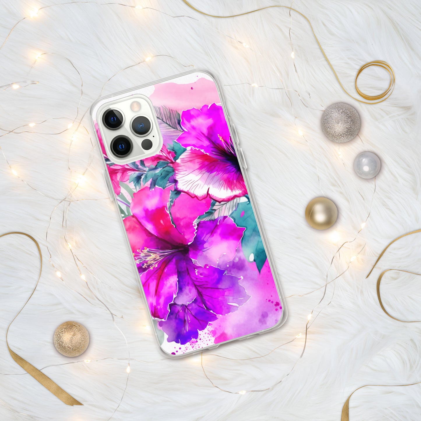 Clear Case for iPhone®, pink and purple hibisuc flower design, floral, multiple sizes