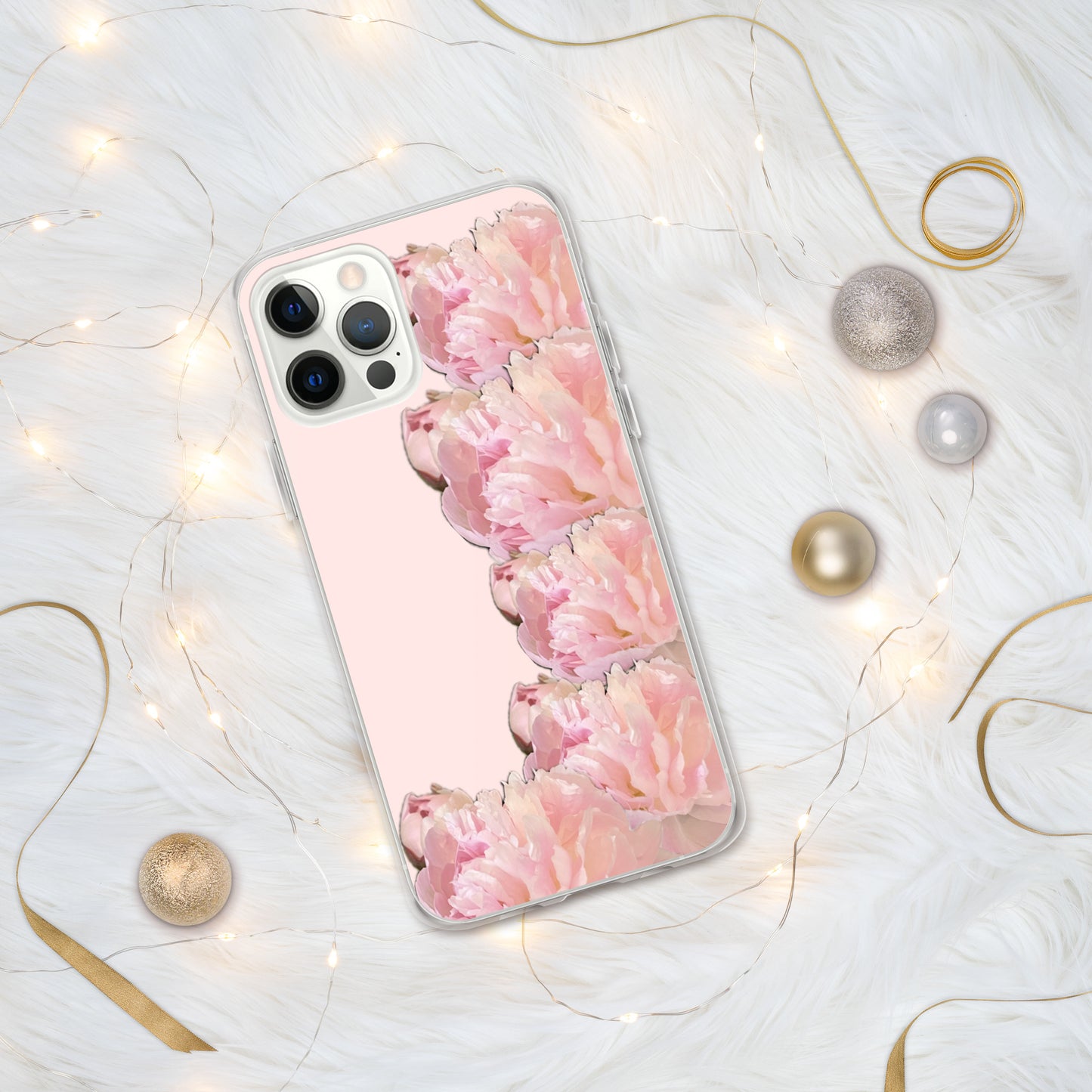 Pink Case for iPhone®, pink floral design of peonies on a pink background, accommodates many models of iPhone