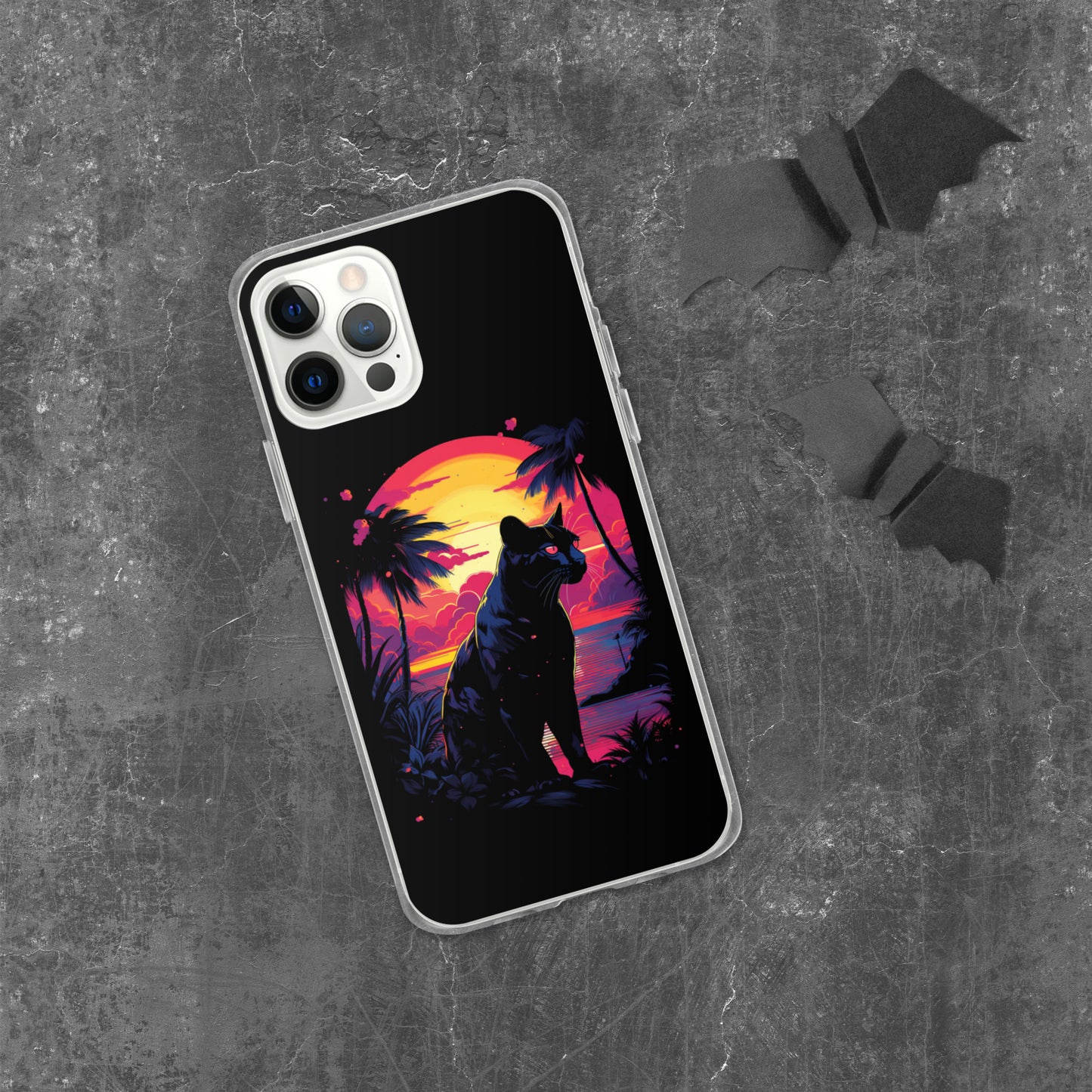 Panther Case for iPhone®, flexible, solid, black, fits various models, palm tree, sunset