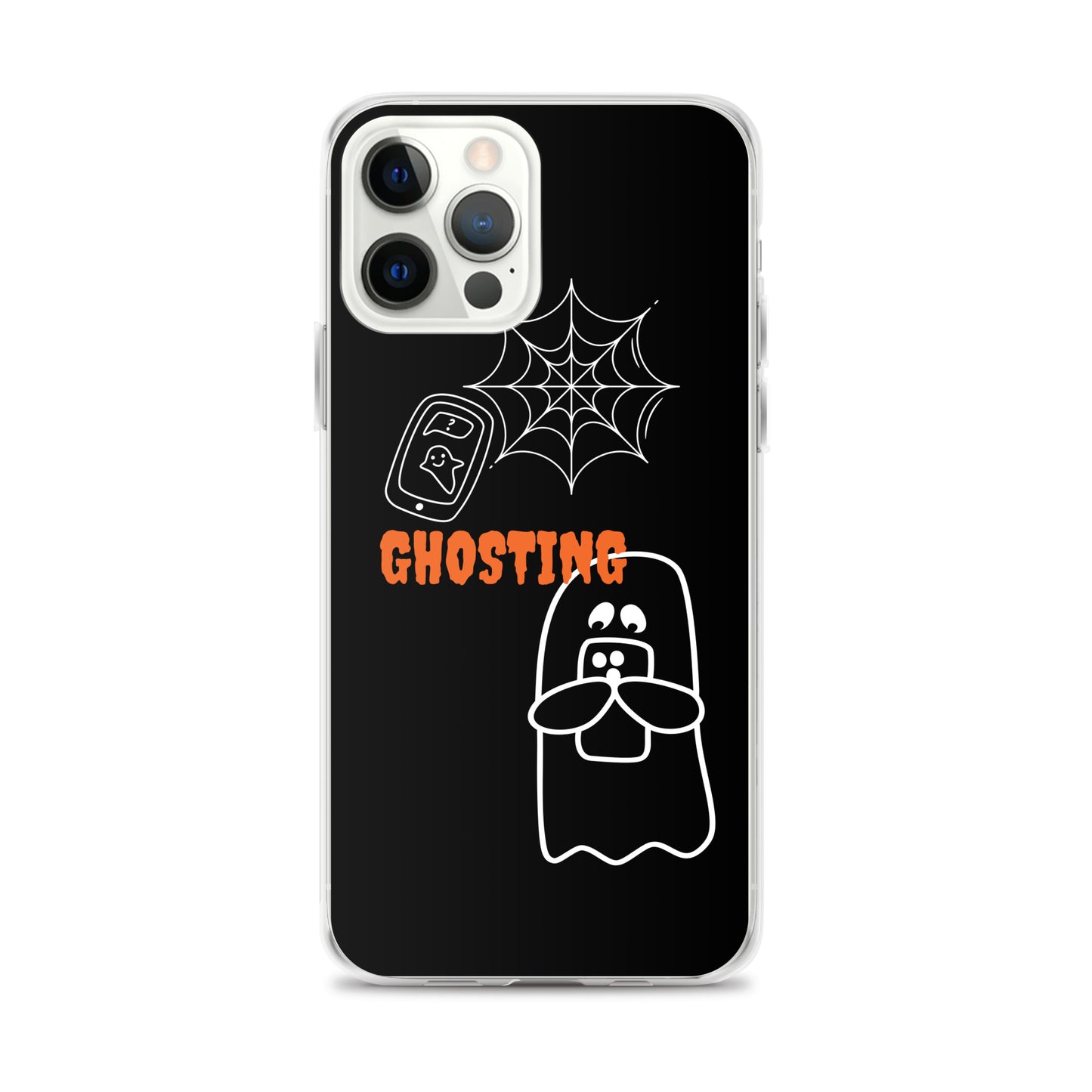 Clear Case for iPhone® with guosting theme, image of ghost and spider web