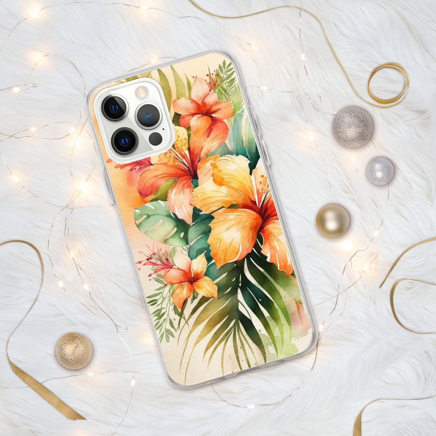 Clear Case for iPhone®floral design, apricot and orange florals, hibiscus, multiple sizes, fun and fresh