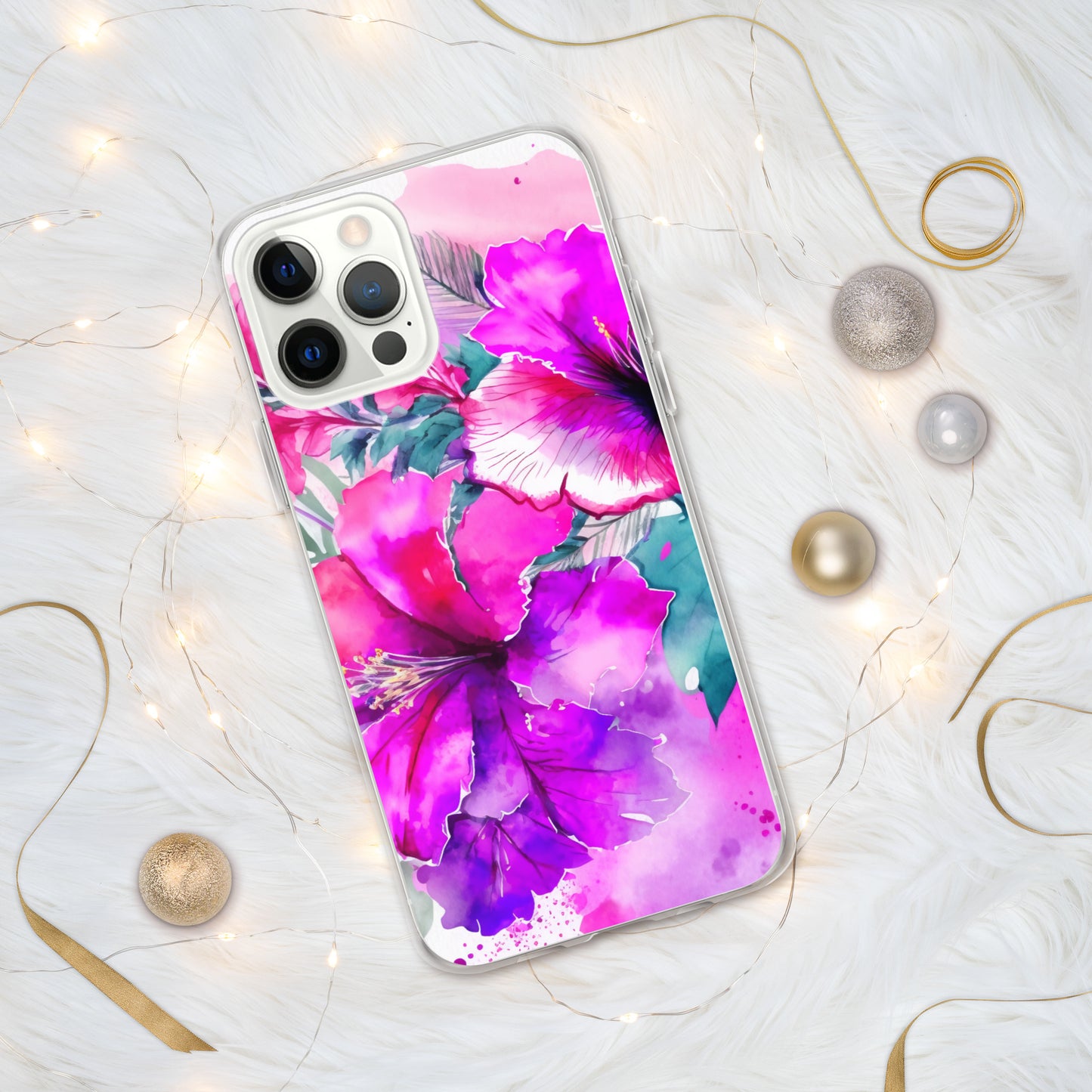 Clear Case for iPhone®, pink and purple hibisuc flower design, floral, multiple sizes