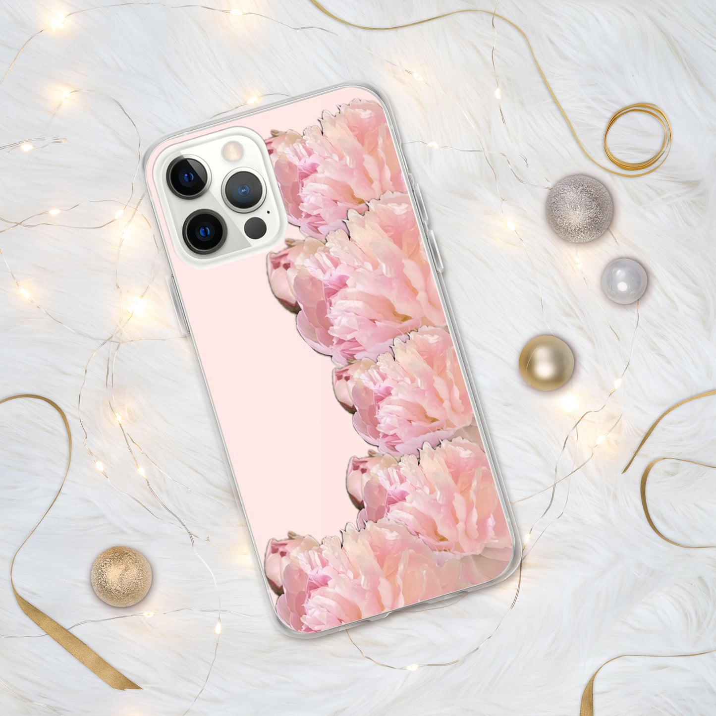 Pink Case for iPhone®, pink floral design of peonies on a pink background, accommodates many models of iPhone